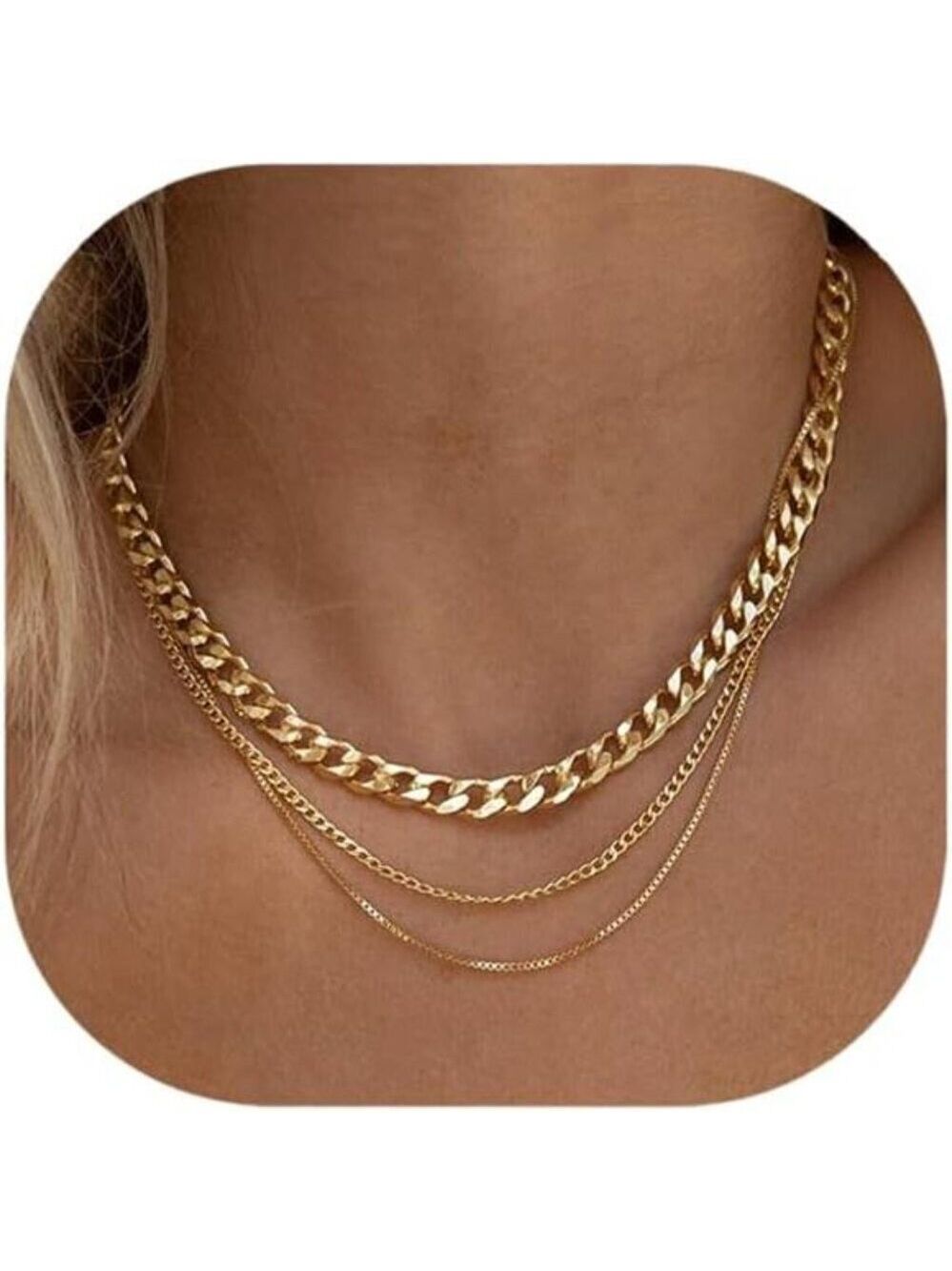 3 Gold Layered Necklaces Anastasia, 14K Gold Plated Dainty Gold Chain Choker